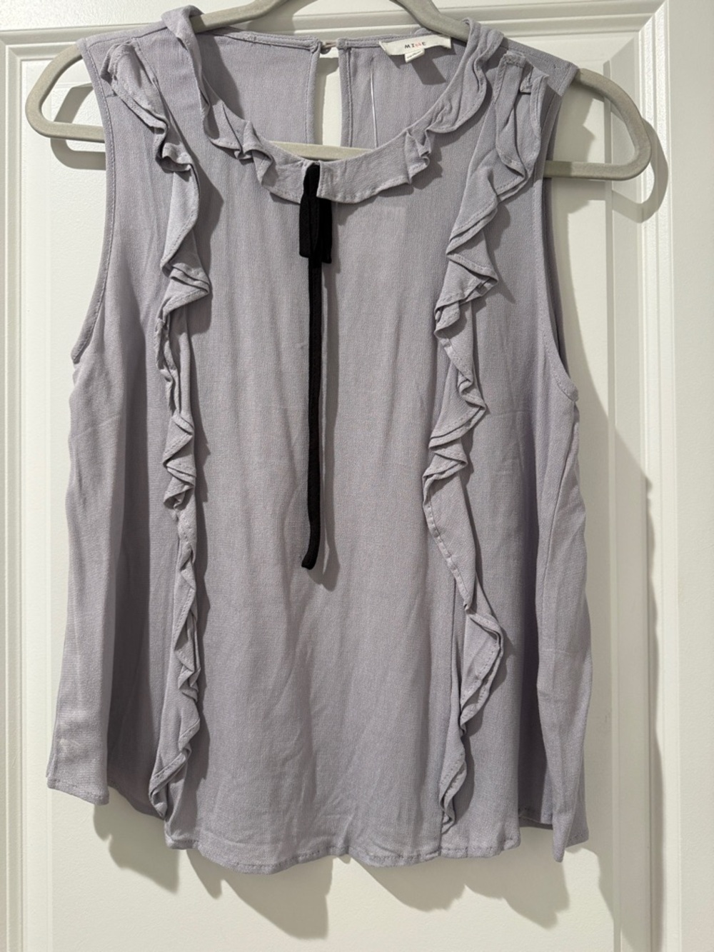 Mine Lavender Ruffle Tie-Neck Sleeveless Blouse